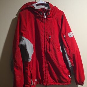 ​Vintage Burton Snowboard Jacket Red/Grey - Technical Shell w/ Pit Zips  (Large)